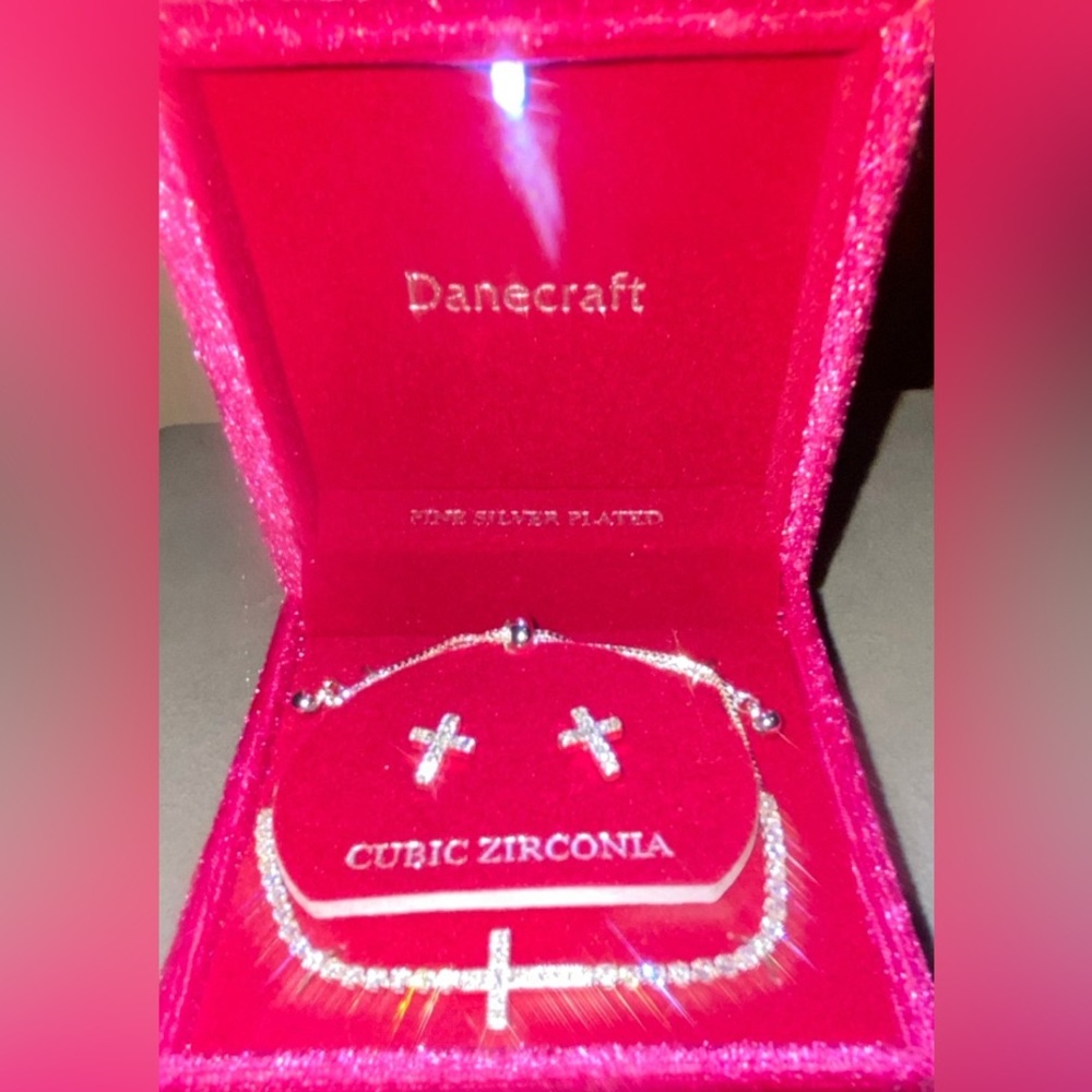 BNIB Danecraft Cross Bracelet & Cross Earring Set